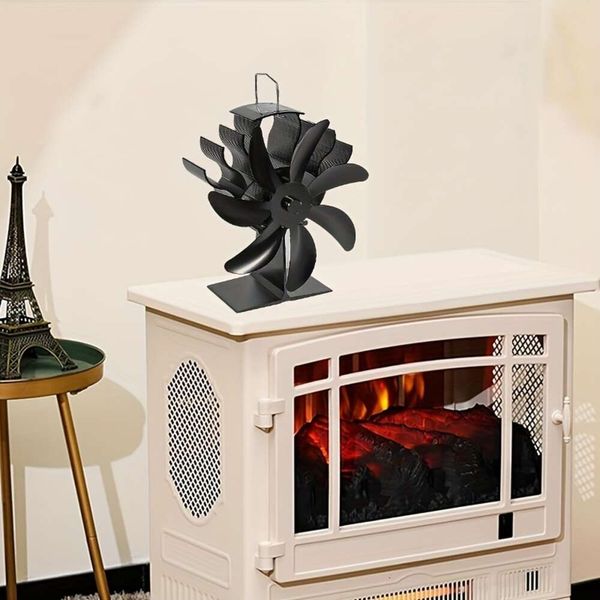 1 pièce, ventilateur de cheminée alimenté par la chaleur, démarrage automatique, 7 feuilles résistantes aux hautes températures, circulation du vent chaud, économie d'énergie légère, silencieux, installation, facile à utiliser,