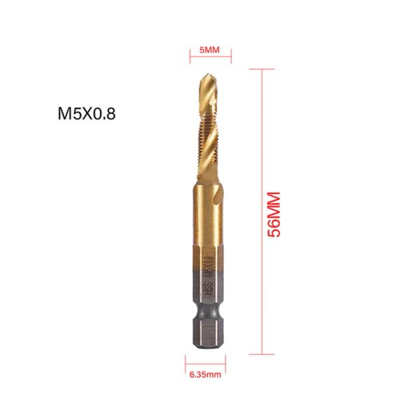 1PC HEX SHANK HSS Vis Filetage Tap Bits de forage Titane Machine à vis plaquée Composé Appuyez