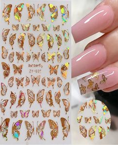 1pc Holographic 3D Butterfly Nail Art Stickers Adhesive Sliders coloré DIY Golden Nail Transfer Decals Foils Wraps Decorations6430192