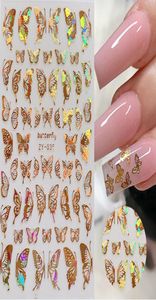 1pc Holografische 3D Vlinder Nail Art Stickers Zelfklevende Sliders Kleurrijke DIY Gouden Nagel Transfer Decals Folie Wraps Decoraties2251446