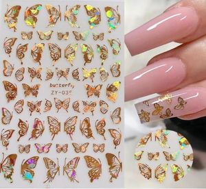 1pc holographique 3D papillon Nail Art autocollants adhésifs curseurs colorés bricolage doré transfert d'ongle décalcomanies feuilles enveloppes décorations2506989