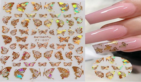 1pc Holographic 3D Butterfly Nail Art Stickers Adhesive Sliders coloré DIY Golden Nail Transfer Decals Foils Wraps Decorations7161171