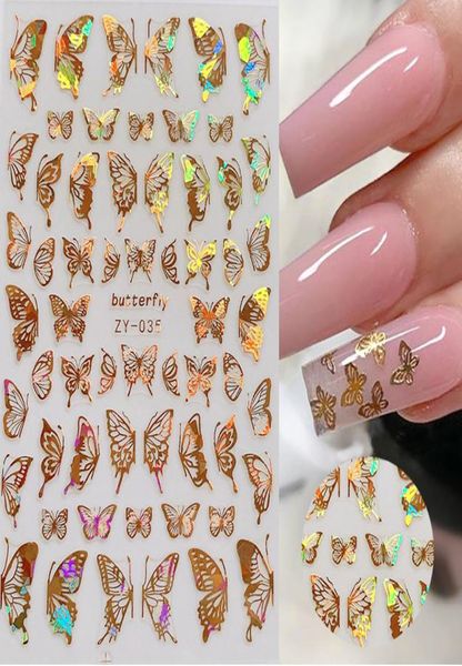 1PC HOLOTHAPHIC 3D Butterfly Nail Art Stickers Adhesive Sliders coloré DIY Golden Nail Transfer Decals Foils Wraps Decorations3149595
