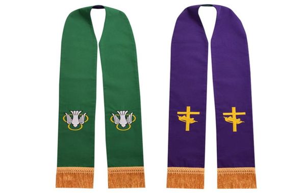 1 pc Sainte Religion Église Clergé Réversible Étole Prêtre Oiseau Brodé Étole Vert Violet Haute Qualité Expédition Rapide 8365179