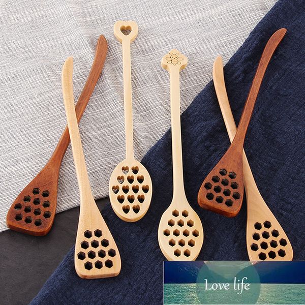 1Pc Honeycomb Heart Pattern Wood Honey Dipper Sever Mixing Stick Cuillère