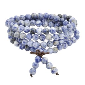 1 pc chaud 6mm 8mm pierre de Sodalite naturelle pierre gemme de guérison 108 perles de prière bouddhiste tibétain Mala Bracelet extensible collier