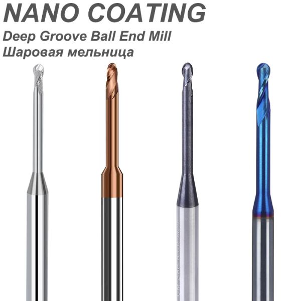 1PC HRC60 Long Neck Ball Nez End Mills Groove Deep Carbide Milling Cutters CNC Router Bit R0.15 R0.2 R0.3 R0.5 TEPLAP