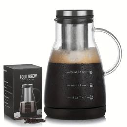 1 pc Ice Drip Coffee Cold Extraction Pot, 32 Oz Hand Brew Cold Brewing Pot, Household Sharing Pot, Juice Filter Glass Pot