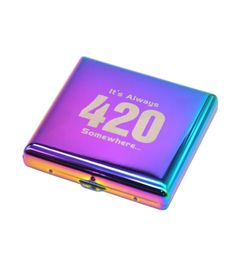 1PC Ice Rainbow Color Metal Patttern Cigarette Case 90x80mm Hold 20 Cigarettes de taille régulière 85 mm8 mm avec 2 clips5924228