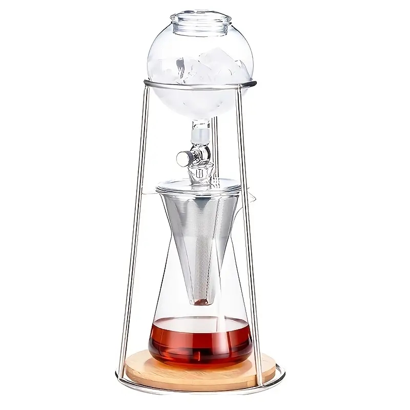 1pc Iced Coffee Cold Brew Drip Tower Coffee Maker, Portable Cold Drip Coffee System, High Borosilicate Glass Coffee Pot And Stainless Steel Valve Funnel Filter