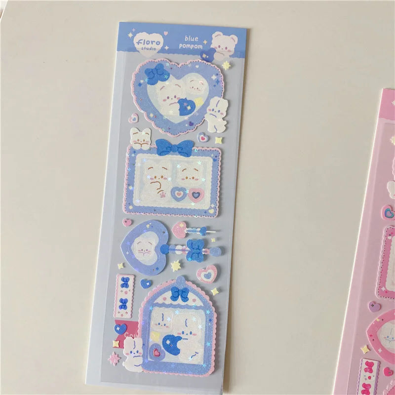 1Pc Ins Rainbow Love Rabbit Series Beautiful Laser Decorative Stickers Kawaii Idol Card Album Sticker Agenda Korean Stationery