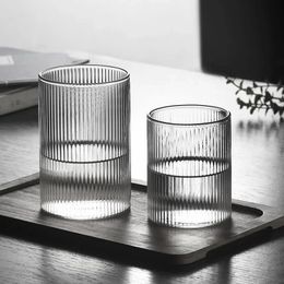 1 PC japonais rayé verre résistant à la chaleur Transparent tasse d'eau maison Net célébrité Ins boire du jus tasse à café verres à vin 240127