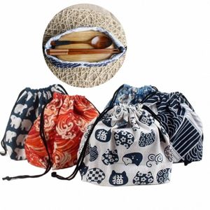 1pc Sac de rangement de boîte à lunch de style japonais pour pique-nique Portable facile W Bento Box Box Tote Pouche Z3HM #