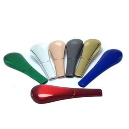 1 unid Journey Pipe Spoon 3.8 pulgadas Mini Metal Fumar Pipe Bubblers Magnet Scoop Aleación de zinc anodizado con caja de regalo Hierbas secas Pipas de tabaco FY3657 906