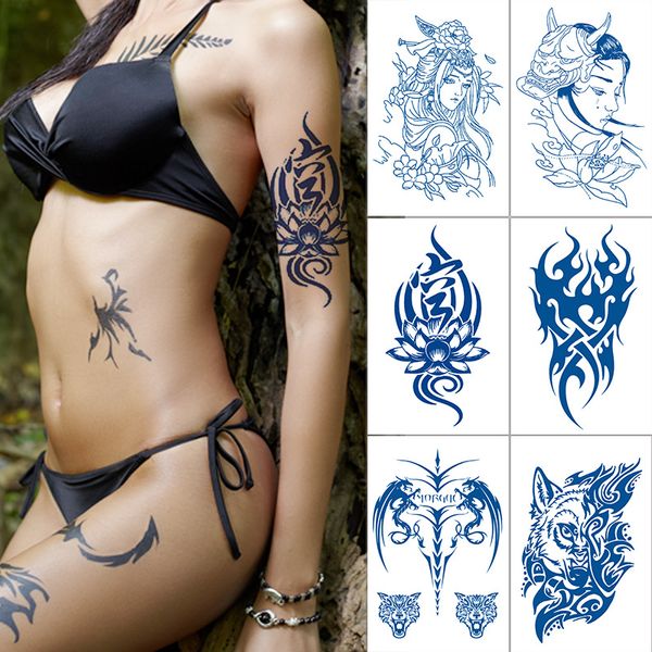 1 unidad de pegatinas de tatuaje temporal impermeables duraderas con tinta de jugo, tatuaje de flores para mujeres, tatuajes falsos sexys para la cintura y el cuerpo para hombres