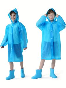 Manteau imperméable à capuche bleu EVA pour enfants, imperméable et réutilisable, pour l'extérieur, garçons et filles, adapté aux enfants de 6 à 10 ans, 1 pièce