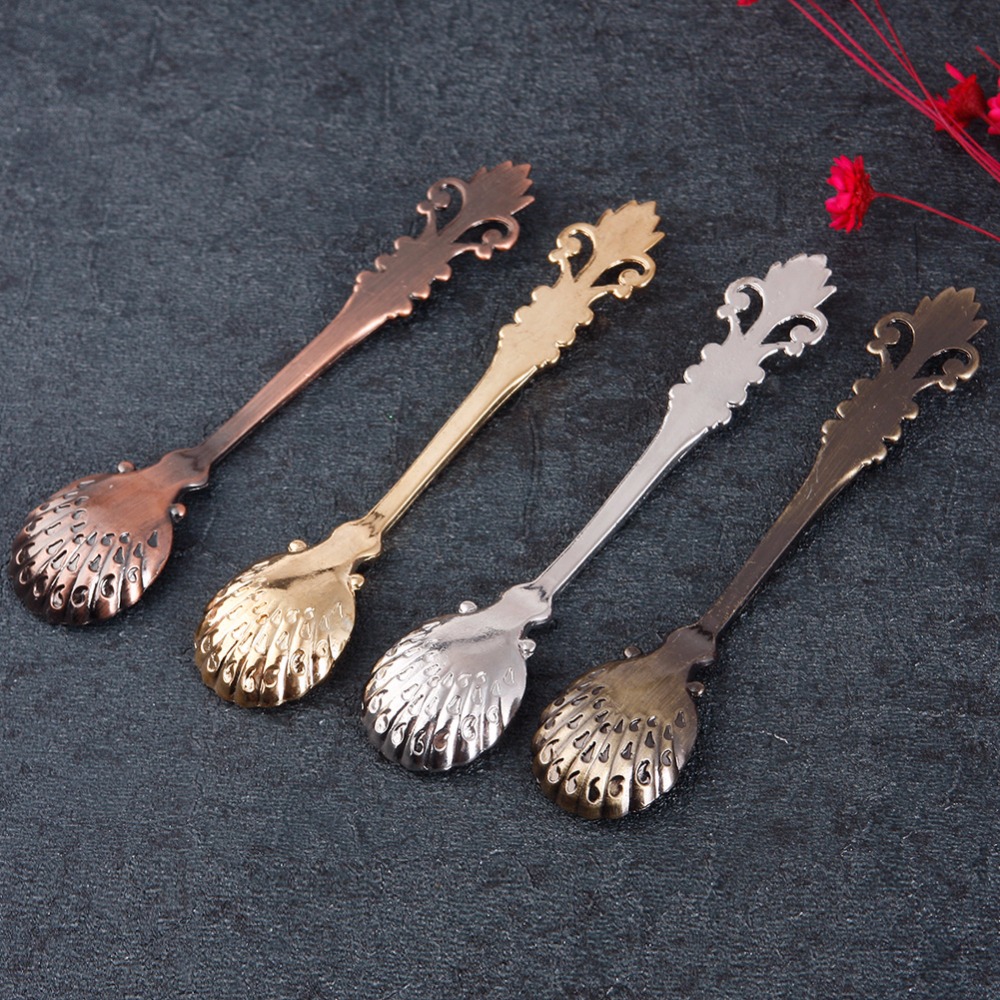 1Pc Kitchen Retro Luxury Coffee Spoon Sugar Tea Dessert Cutlery Alloy Spoon Kitchen Tableware 98mm #251441