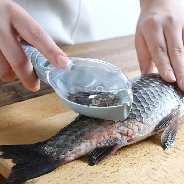 1 herramienta de cocina para raspar escamas de pescado artesanales herramienta para matar peces sin ensuciar forma de pez volador con cubierta cepilladora de escamas de pescado para el hogar