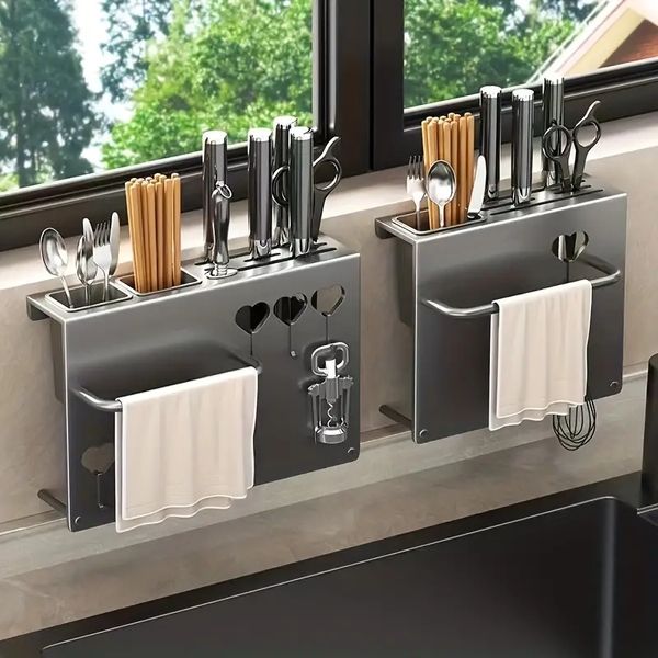 1 pièce, support de rangement pour ustensiles de cuisine, support de rangement pour couteaux de cuisine, organisateur d'outils de cuisine mural multifonctionnel, support de rangement pour couteaux ménagers