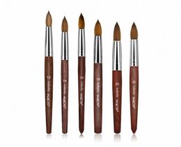 1 PC Kolinsky Sable acrylique brosse à ongles UV Poly Extension constructeur brosse professionnel liquide poudre ronde rouge bois ongles Art stylo fZyl5617564