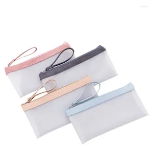 Sac à crayons Transparent givré, papeterie coréenne, 1 pièce, Simple, gelée, colle, couleur assortie, étui pour étudiants, fournitures scolaires et de bureau