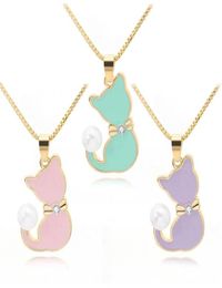 1pc dames emaille kat druppels olie zirkoon parel kleur staart ketting dier puppy hond cartoon creatieve huisdieren poesje hanger geluksvrouw 2820449