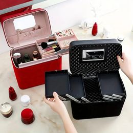 1 pc make -up case met grote capaciteit met dubbellaags dienblad - draagbare cosmetische opbergdoos voor schoonheidsproducten