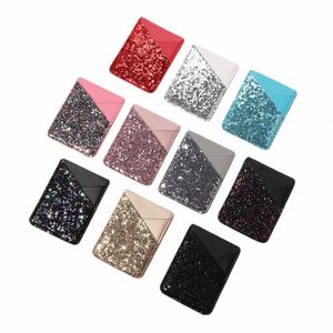 1pc cuir bling phe carte card women fi key poche bus carte back couverture adhésive sticke stick bourse portefeuille portefeuille 94qt #