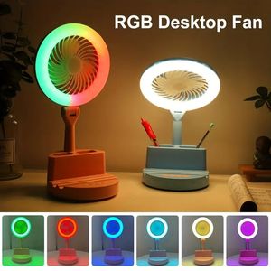 1 pc LED Multifonctionnel Économie D'énergie Protection Des Yeux Ventilateur Lampe De Table Ventilateur De Bureau Pliant Portable Avec Support De Téléphone Et Mini Boîte De Rangement, USB Rechargeable-Avec piles