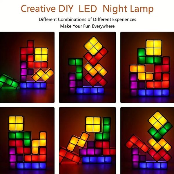 1 veilleuse LED, 7 couleurs/pièces, puzzle 3D, jeu de briques passionnant, lampe de bureau à verrouillage par induction, blocs magiques de lumière Tangram DIY, (veilleuse-USB),