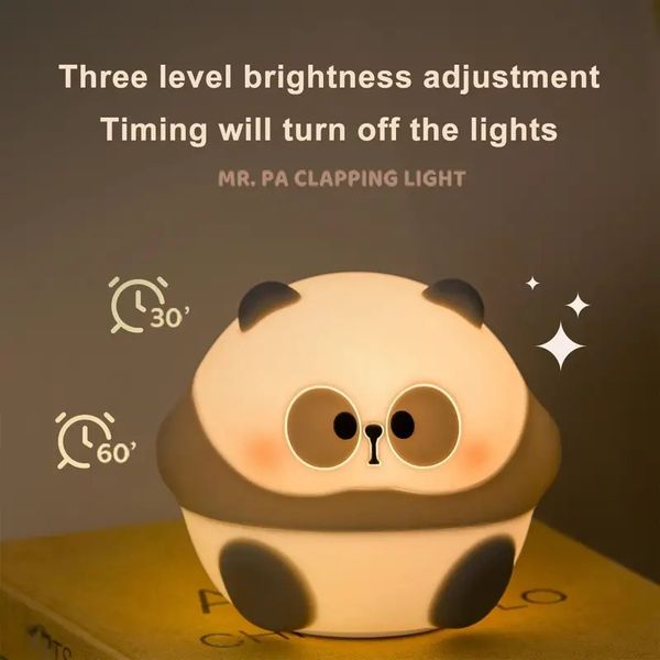Veilleuse LED 1 pièce, lampe en silicone avec animaux de dessin animé panda mignon, lampe de nuit rechargeable par USB, lampe de chevet créative pour chambre à coucher, pour la décoration de la maison