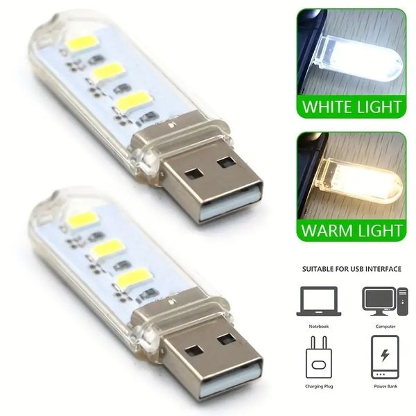 1pc LED USB veilleuse, Mini éclairage de Camping Portable 3LED lampe de bureau lampe de poche pour batterie externe PC ordinateur Portable ordinateur Portable