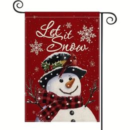 1pc, Let It Snow bonhomme de neige flocon de neige drapeau de jardin de Noël 12x18 pouces Vertical double face, rouge hiver ferme cour décoration extérieure