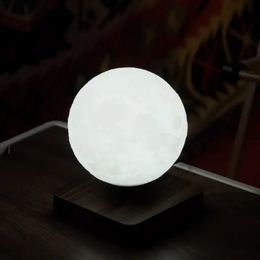 1 lampe de table en forme de lune en lévitation, veilleuse flottante magnétique avec 3 modes d'éclairage, lampe de table de chevet en lévitation imprimée en 3D pour la décoration de la maison, du bureau, de la chambre à coucher