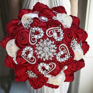 1 pc/lot Bouquet or diamant argent diamant perle décoration mariée mariage Bouquet artificiel ruban Rose Weddin 210624
