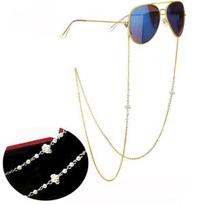 1pc/lote Fashion Gold Metal Chains Gafas de sol ABS Beeds Fower Eyewears Cordón del cuello con silicona Good Loop 240527