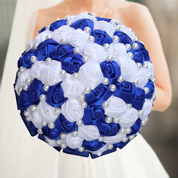 1pc / lot Royal Blue Diamond Crystal Mariage de mariage Bouquet Rose Bride Bouquet