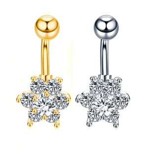 1 pieza de Piercing de Ombligo de cristal con flor de loto, Piercing de Ombligo de acero quirúrgico, anillos para Ombligo, joyería para Piercing corporal