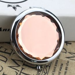 Miroir de maquillage en cristal de luxe 1pc Portable Miroirs compacts pliés rond Miroir de poche argentée dorée compensant le cadeau personnalisé