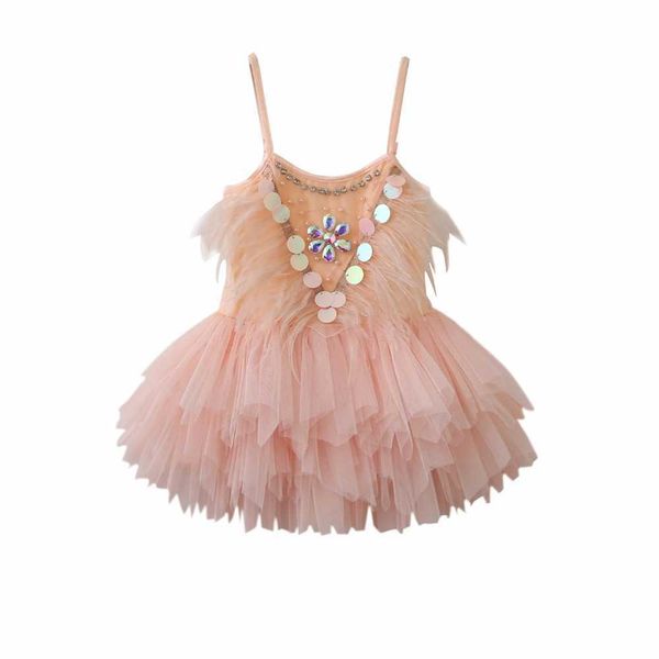 1pc luxe enfant en bas âge filles paillettes robe enfants plume fête petite fronde tutu vêtements de mariage 210529