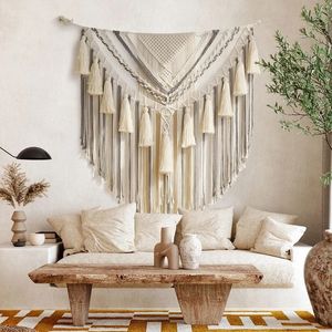 1PC Macrame Muuropknoping Grote Macrame Boho Tapijt Handgemaakt Geweven Tapijt Kunst Ambachten voor Muur Woonkamer Slaapkamer Appartement H 240115