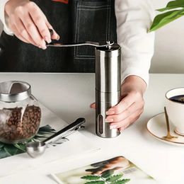 Moulin à café manuel 1pc, moulin à grains de café en céramique, moulin à café à manivelle portable avec boîtier en acier inoxydable et poignée amovible