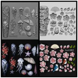1PC Marine Geleshfish Shelt Rose Feuille 3D Moule acrylique Moule Nail Art Décoration Nails DIY DESIGN SILICON Nail Art Nails Moule 240510