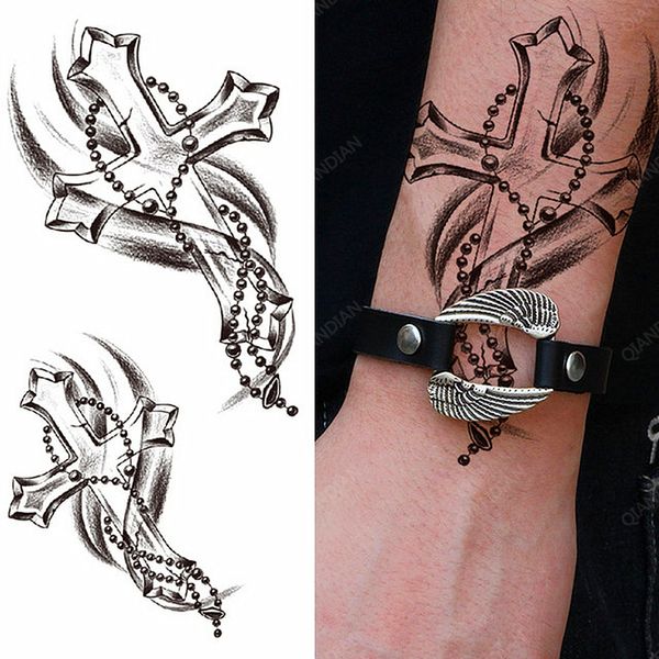 1pc hommes étanche temporaire tatouages autocollants corps main poignet Cool Hipster noir Christ croix lavable