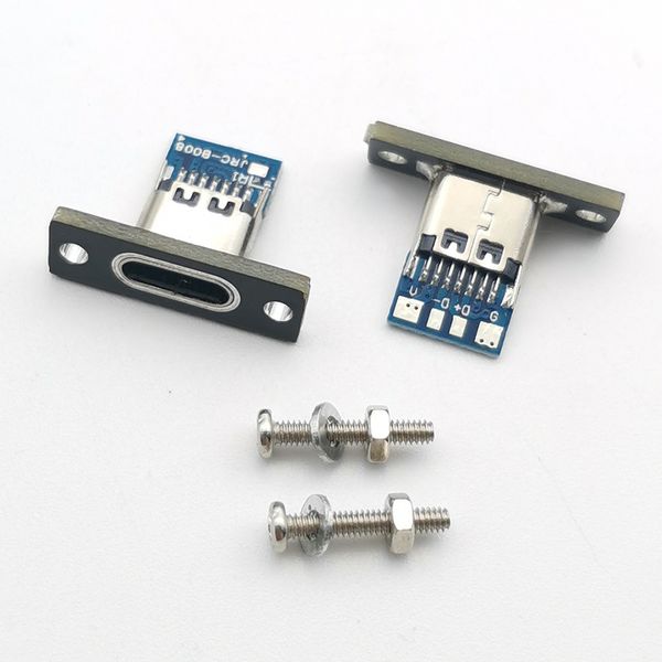 1PC Micro USB Jack 3.1 Type-C 2PIN 2P 4P 6P Connecteur Femelle Port de chargement USB Type C Pobite avec plaque de fixation à vis