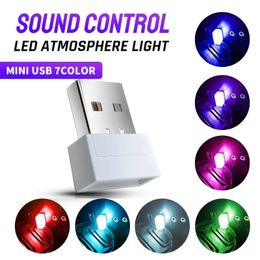 1 mini lumière LED USB, contrôle du son, lumière d'ambiance intérieure de voiture, lampe stroboscopique d'ambiance décorative RVB, ampoules colorées automatiques PC