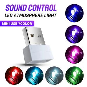 1pc Mini USB LED-licht, geluidsregeling auto-interieur sfeerlicht, decoratieve Ambient RGB-lamp stroboscooplichten PC Auto kleurrijke lampen