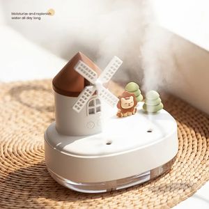 Mini humidificador de molino de viento con luz nocturna y música, humidificador bonito para dormitorio, humidificadores de niebla fría, humidificador de escritorio, caja de música para habitación, mesa de oficina, 1 ud.