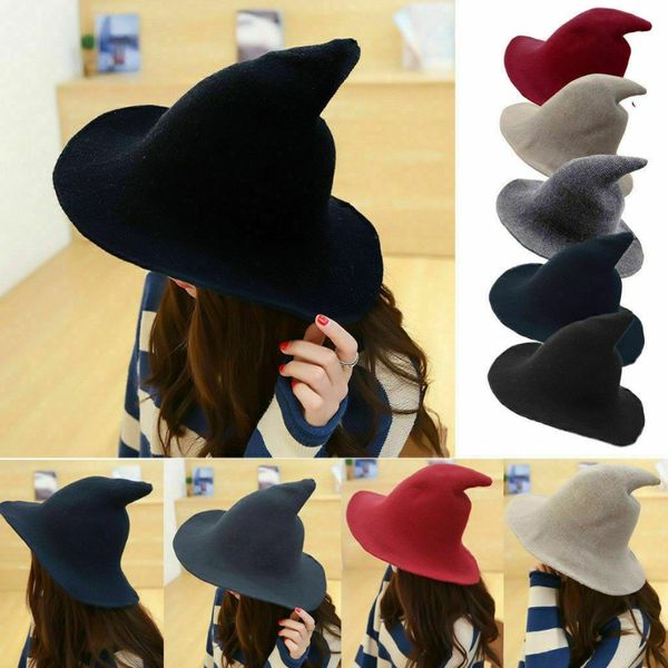 1 sombrero de bruja de Halloween moderno de lana para mujer hecho de lana de oveja a la moda sombrero de fiesta de Halloween sombrero de fiesta Sep01