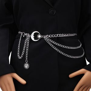 Chaîne de taille en métal multicouche pour femmes, 1 pièce, ceinture de robe, jupe, ceinture avec étoile de lune, vêtements en or et argent